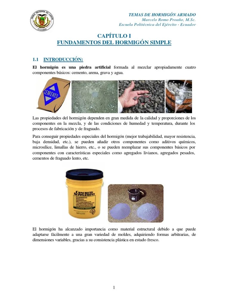Capitulo 1 Fundamentos Del Hormigon Simple | PDF | Hormigón | Cemento