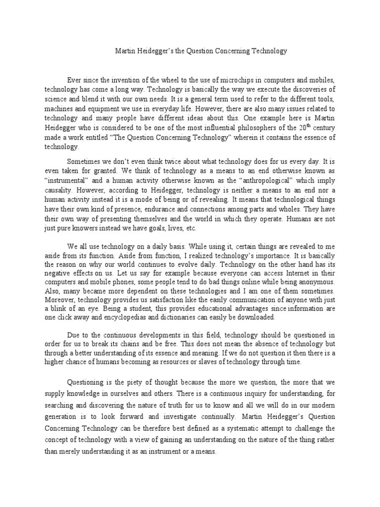 Martin Heidegger's The Question Concerning Technology | PDF | Martin Heidegger | Philosophical ...