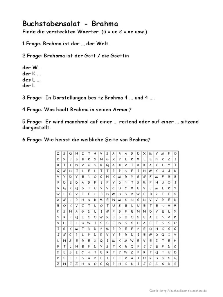 Die gesuchten wörter können senkrecht, waagerecht oder diagonal im buchstabensalat versteckt sein. Buchstabensalat Brahma Pdf