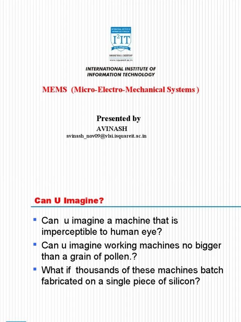 MEMS (Micro-Electro-Mechanical Systems) : Presented By | PDF | Microelectromechanical Systems ...