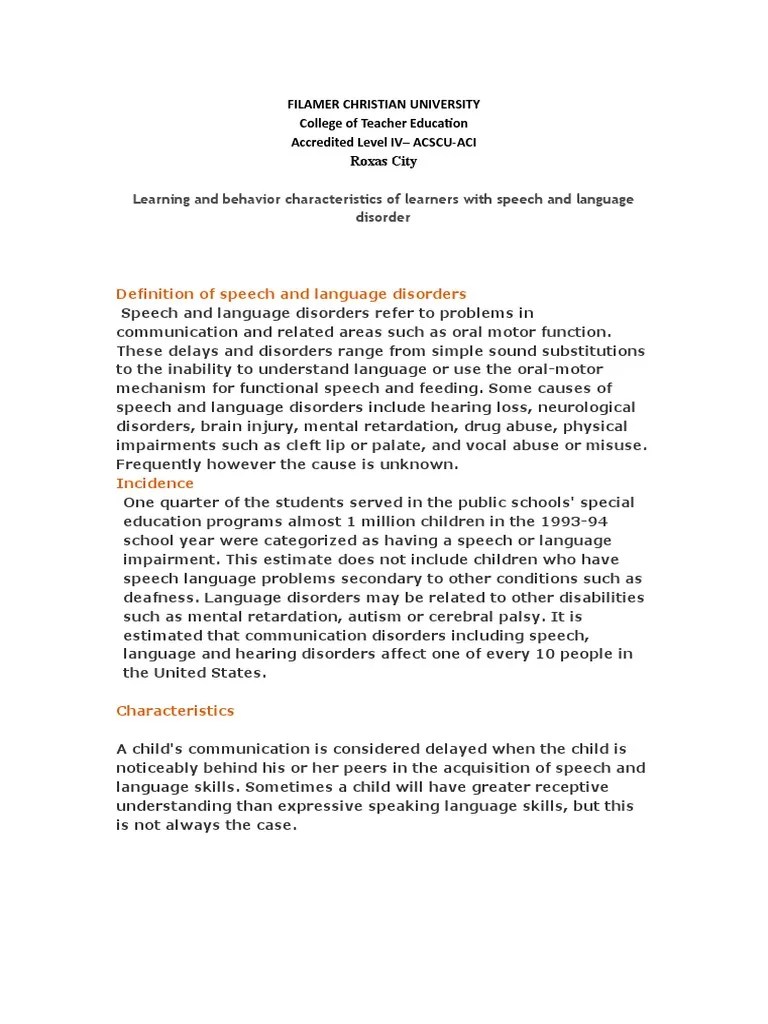 Speech And Language Disorder | PDF | Speech | Mental Disorder