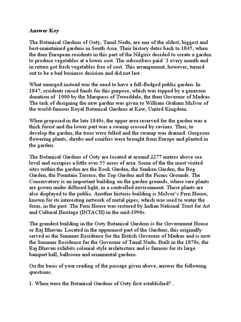 Answer Key - Reading Comprehension | Download Free PDF | Gardens ...