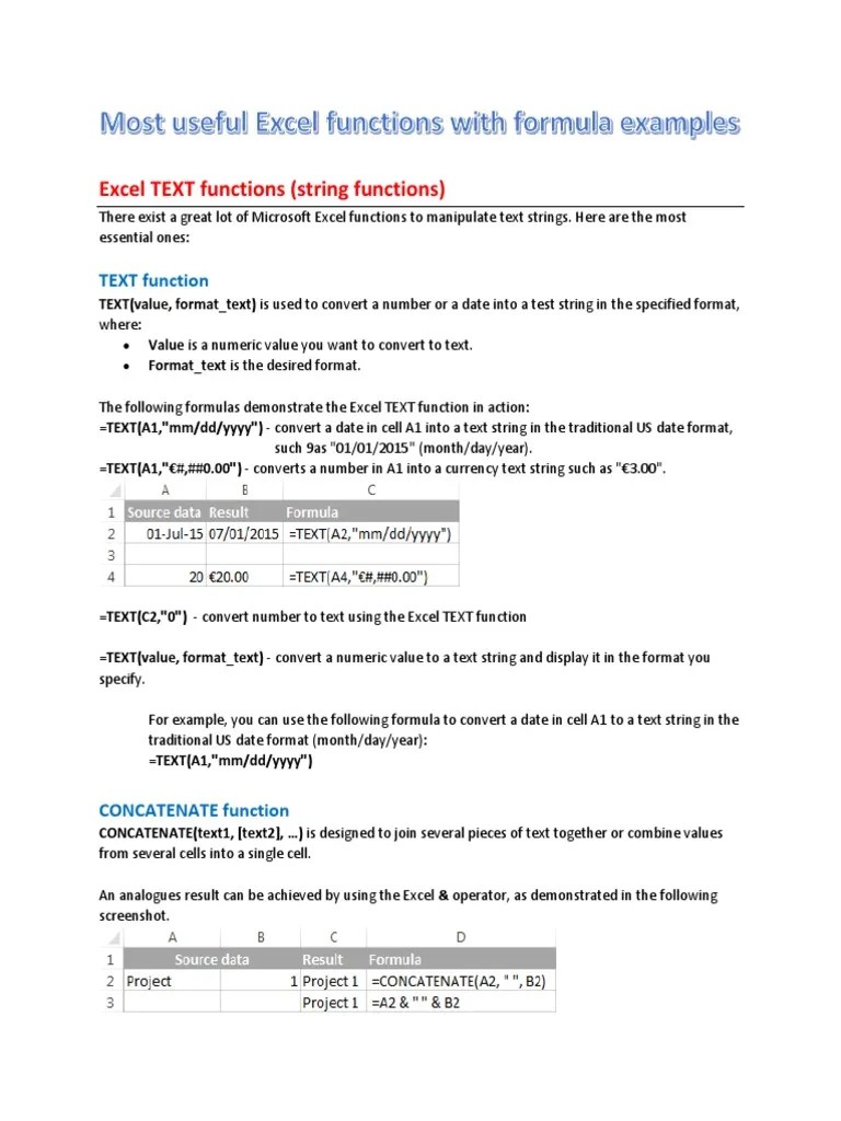 Most Useful Excel Functions | PDF | Microsoft Excel | Database Index