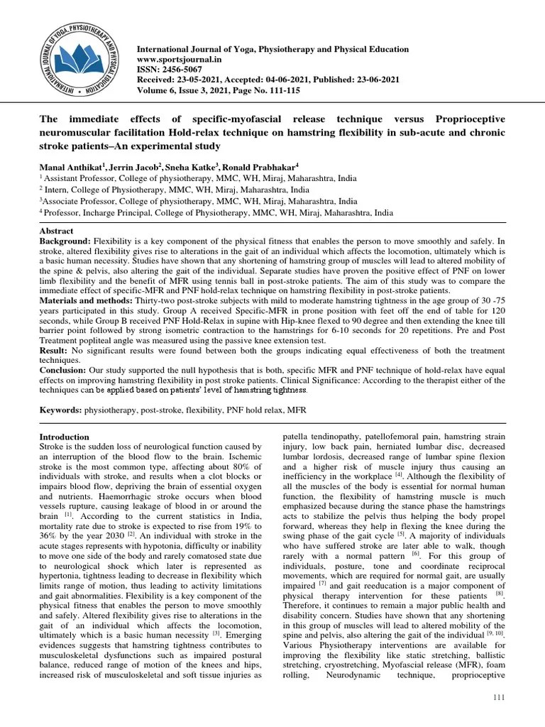 The Immediate Effects Of Specific-myofascial Release Technique Versus Proprioceptive ...