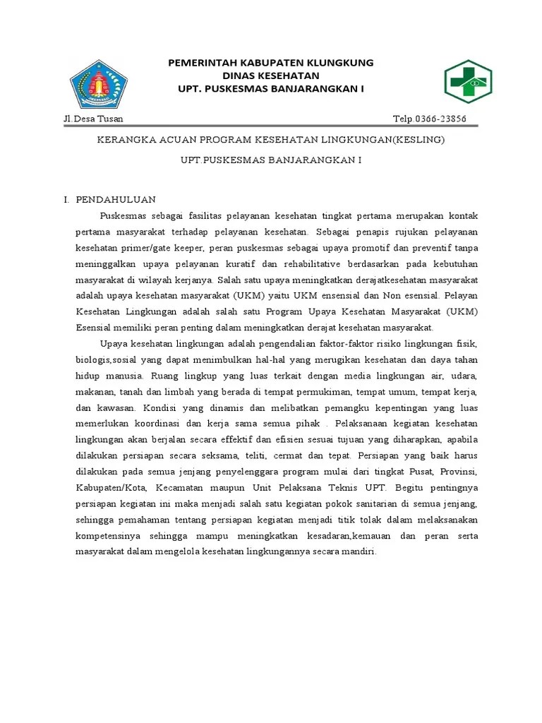 Kerangka Acuan Program Kesehatan Lingkungan | PDF