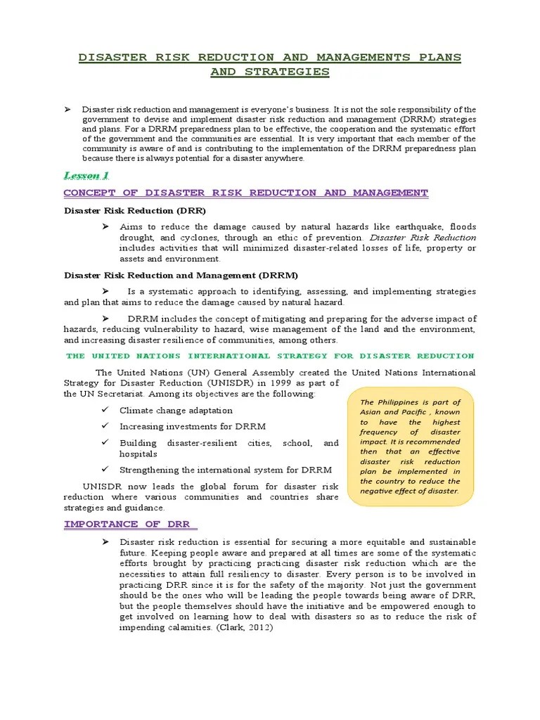 Disaster Risk Reduction And Managements Plans And Strategies | PDF | Disaster Risk Reduction ...