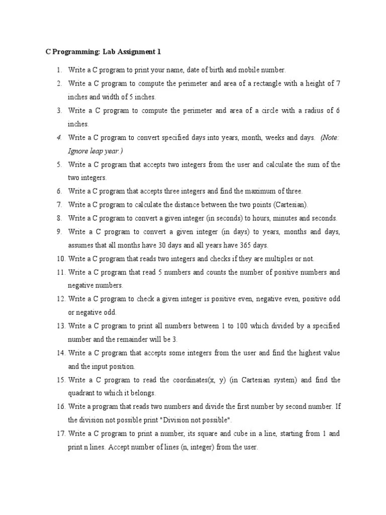C Programming: Lab Assignment 1 | PDF | Numbers | Area
