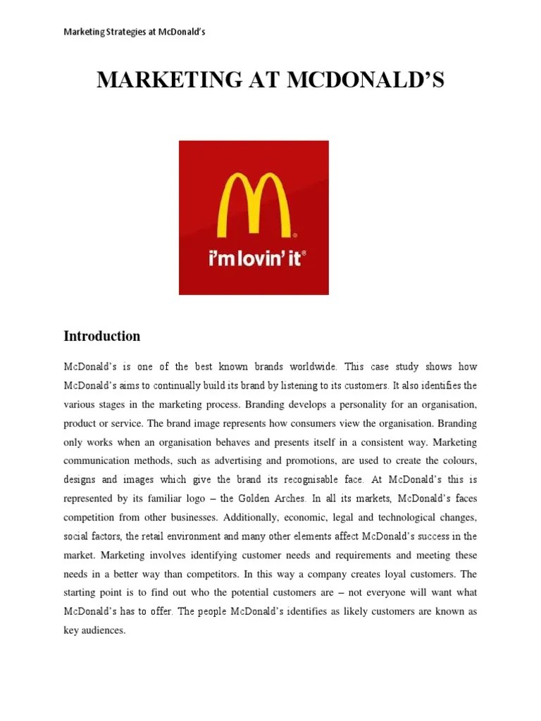 Marketing Strategies At The Mcdonalds 1 | PDF | Marketing | Brand