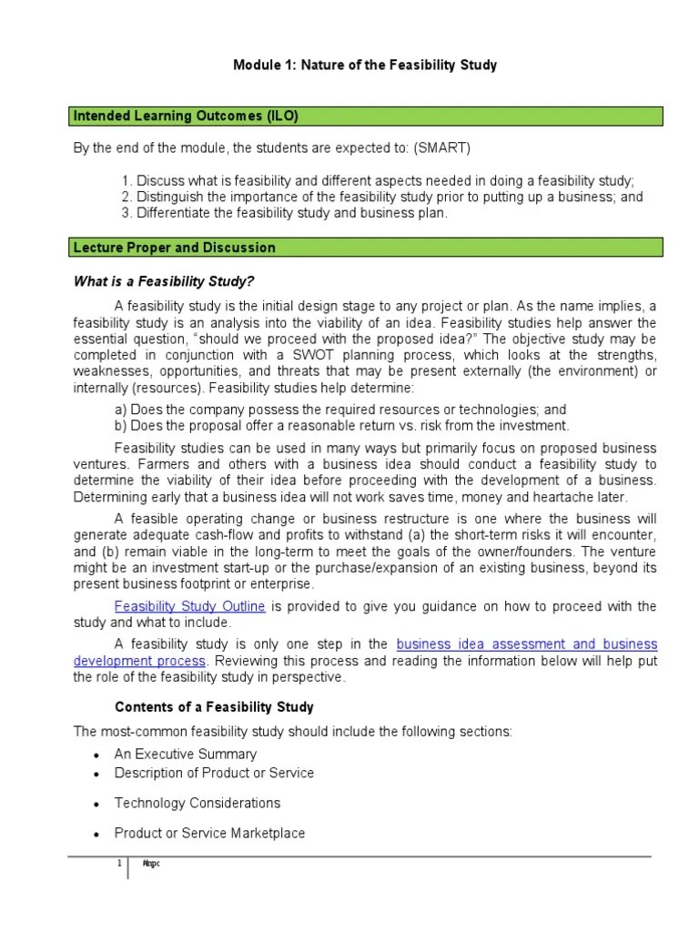 Module 1: Nature Of The Feasibility Study | PDF | Feasibility Study ...