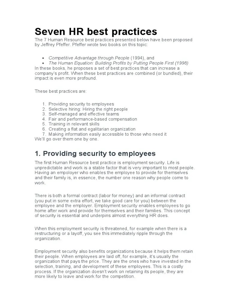 Seven HR Best Practices | PDF | Employment | Human Resource Management