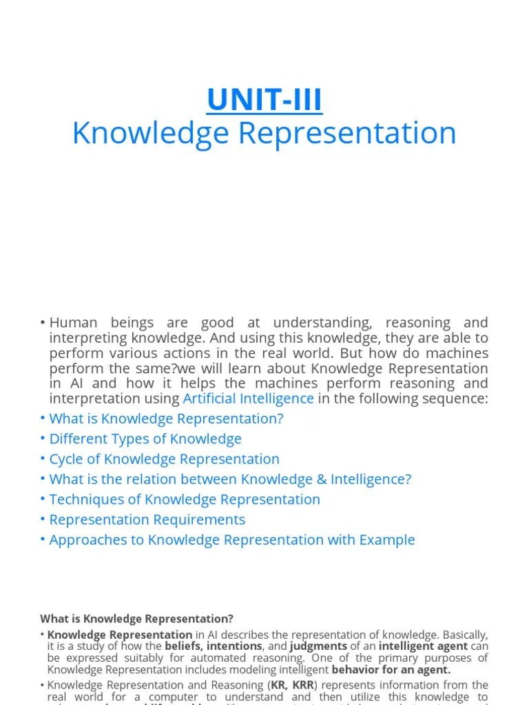 Knowledge Representation: Unit-Iii | PDF | Knowledge Representation And ...