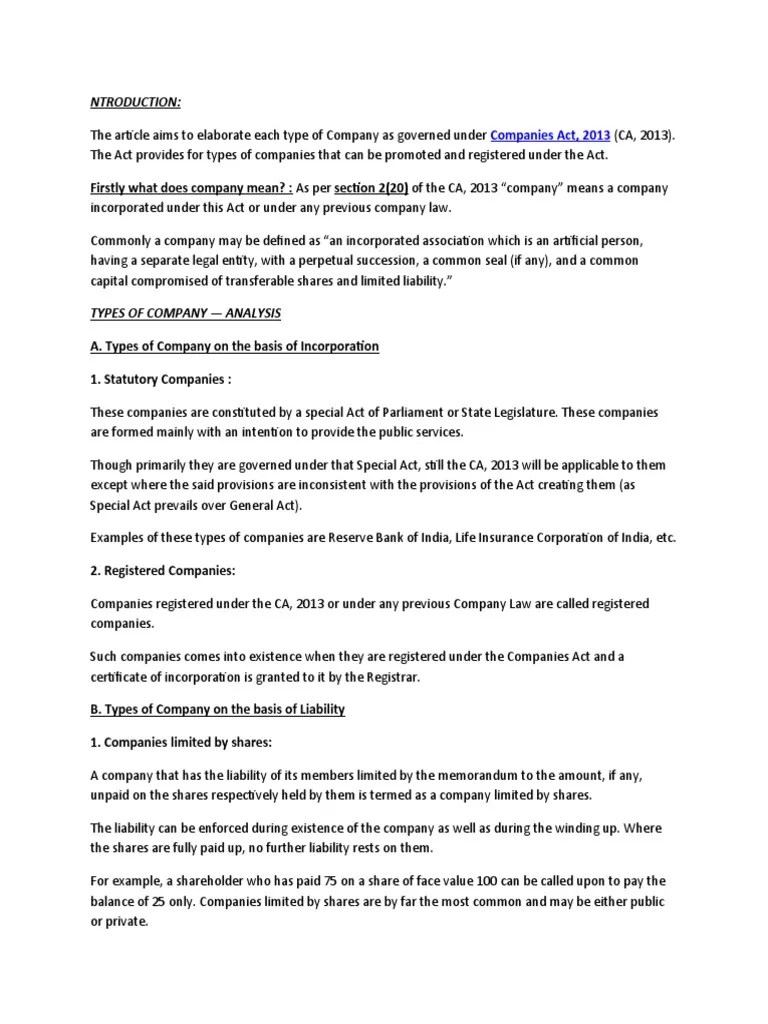 Types Of Company Under Company Law | PDF | Guarantee | Companies