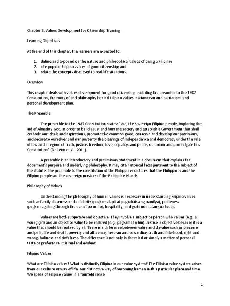 Chapter 3 - Values Development For Citizenship Training | PDF | Love ...