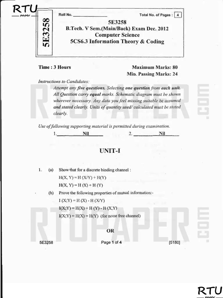 2012 Cs Information Theory And Coding | PDF | Information Age ...