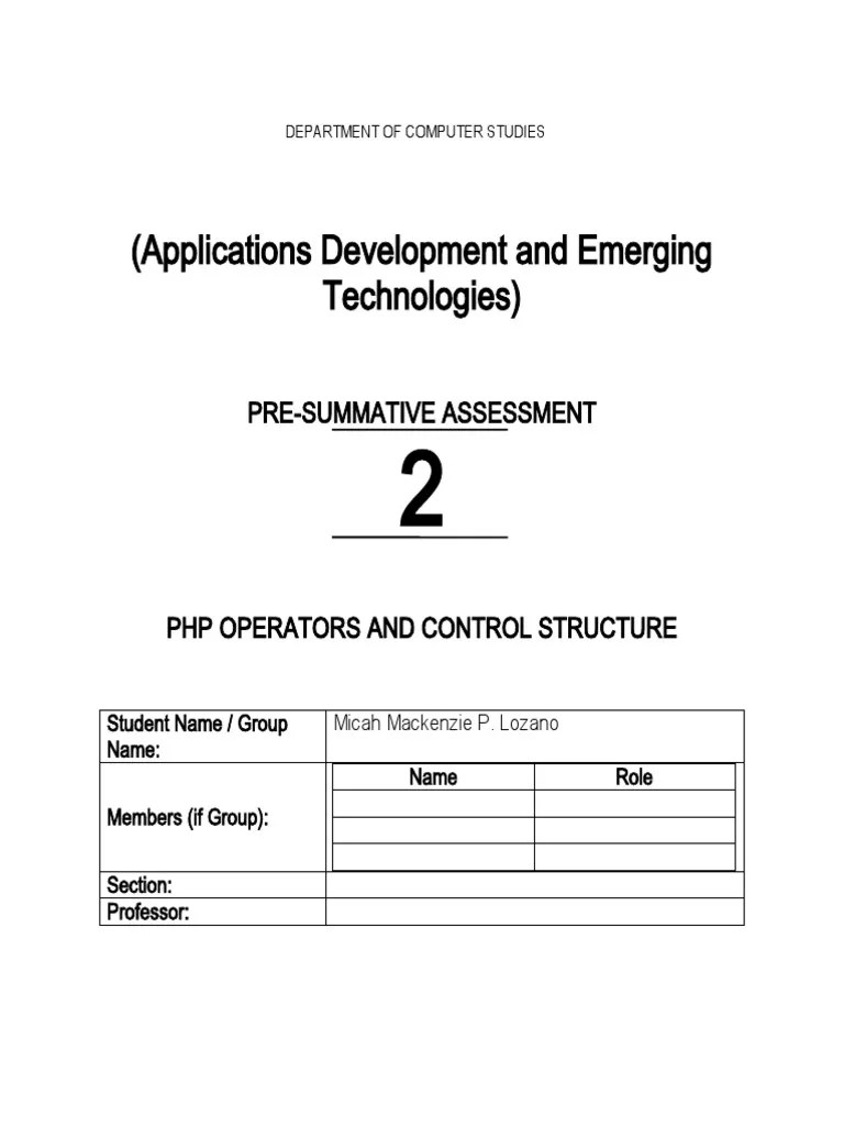 PSA2 Technical - PHP Operators And Control Structure | PDF | Computer ...
