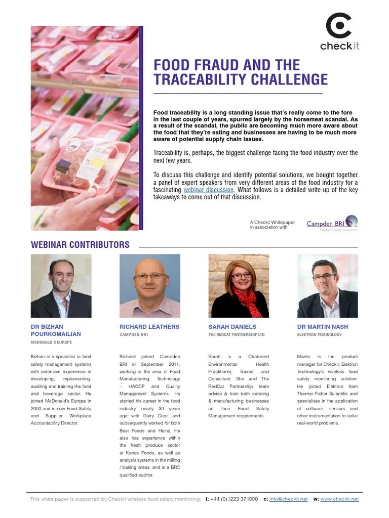 Food Fraud And The Traceability Challenge: Webinar Contributors | PDF | Supply Chain | Foods