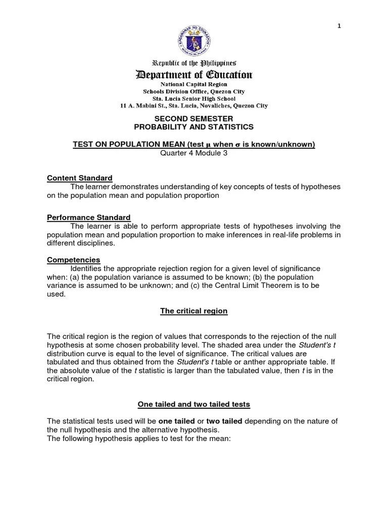 Module 3 - Quarter 4 - Prob And Statistics | Download Free PDF ...