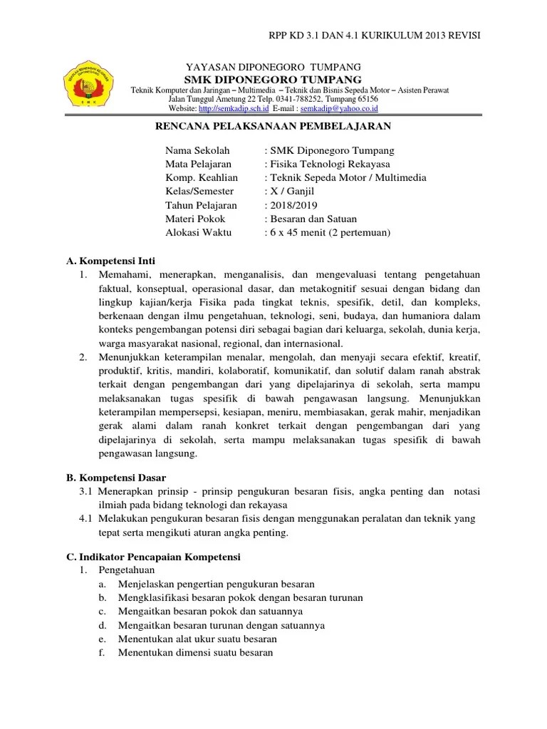 Rpp kimia smk teknologi dan rekayasa kurikulum 2013 kelas x kd 3.3deskripsi lengkap. Rpp Smk Diponegoro Pdf
