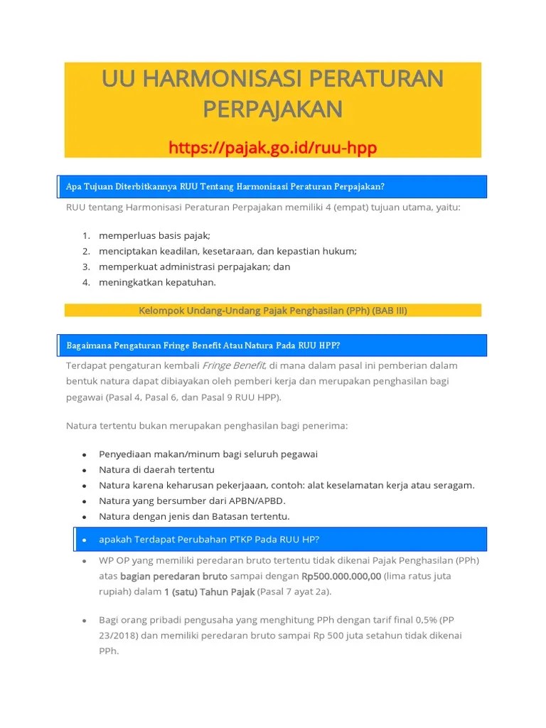 Tanya Jawab Uu Harmonisasi Peraturan Perpajakan | PDF
