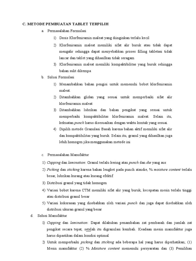 C. Metode Pembuatan Tablet Terpilih | PDF