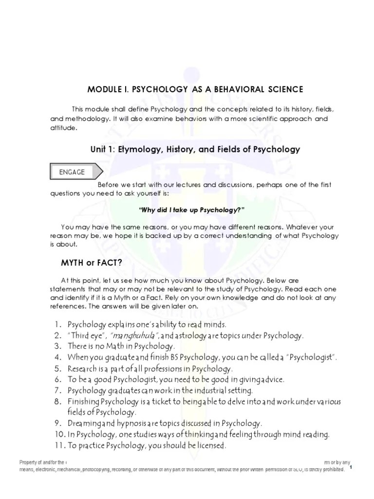 Module 1 Unit 1 Lecture Notes Psych 111 | PDF | Psychology | Behavior