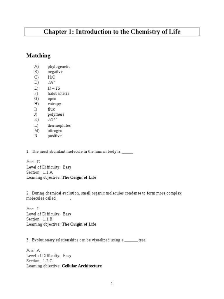 Introduction To The Chemistry Of Life | PDF | Cell (Biology) | Eukaryotes