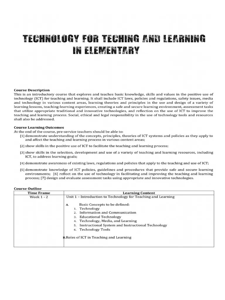 Technology For Teaching In Elementary | PDF