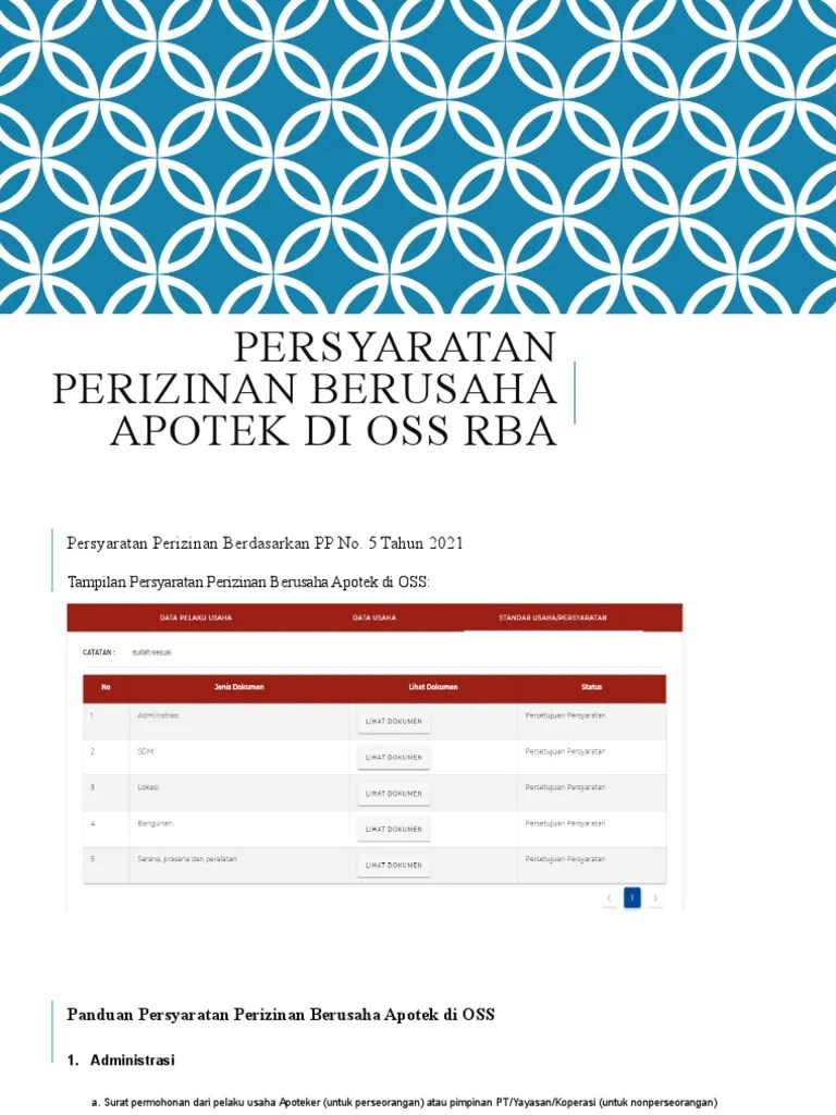 Dokumen Persyaratan Perizinan Berusaha Apotek Di Oss Rba | PDF