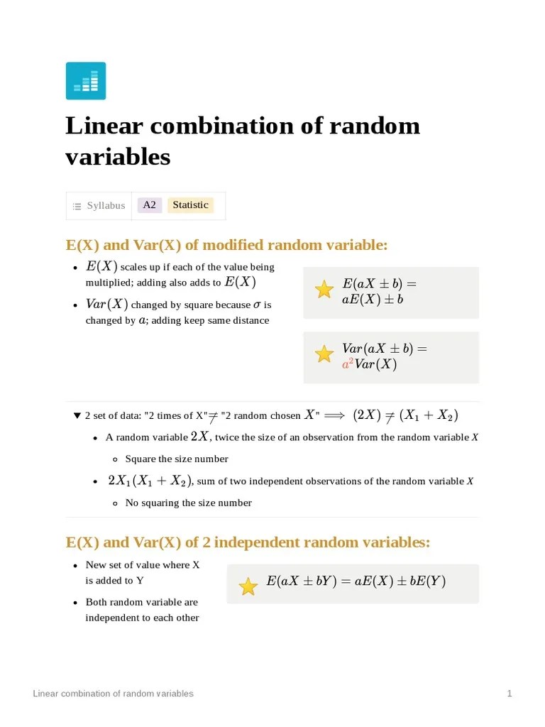 Linear Combination Of Random Variables: E (X) And Var (X) Of Modified ...