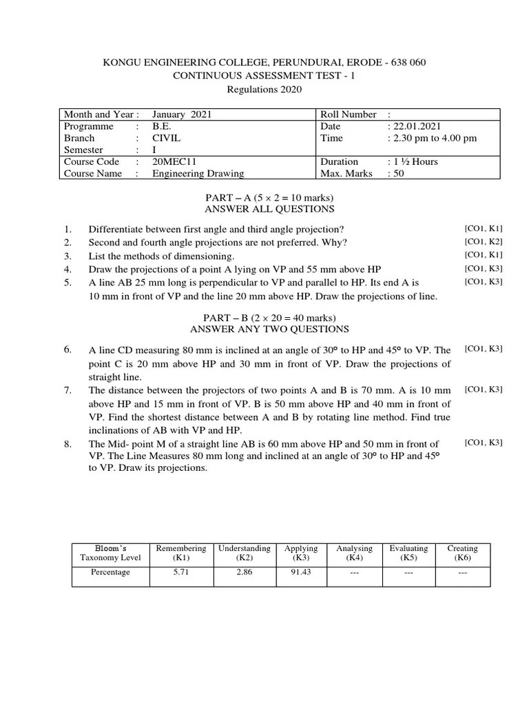Engineering Drawing CAT1 | PDF | Geometry
