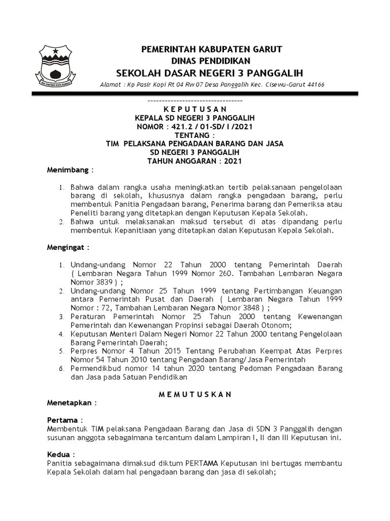 Satuan pendidikan anak usia dini sejenis. Sk Petugas Pbj Pdf