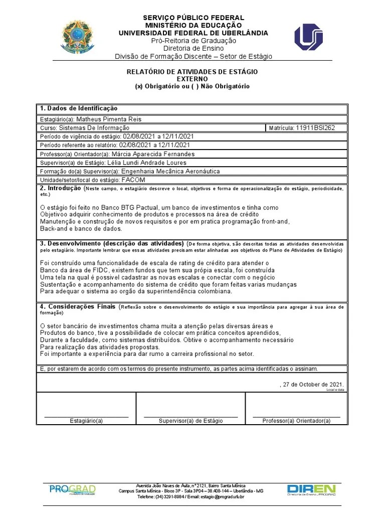 Modelo De Relatorio De Atividades Externo | PDF | Crédito | Finanças E ...