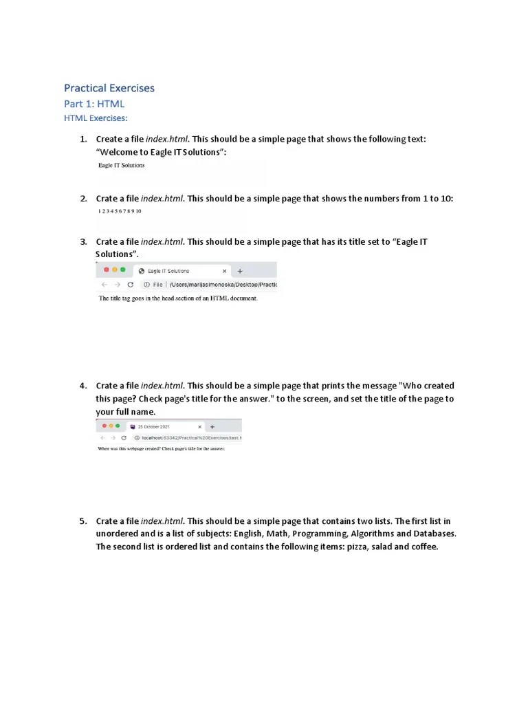Complete Practical Exercises HTML, CSS & JS | PDF | Java Script ...