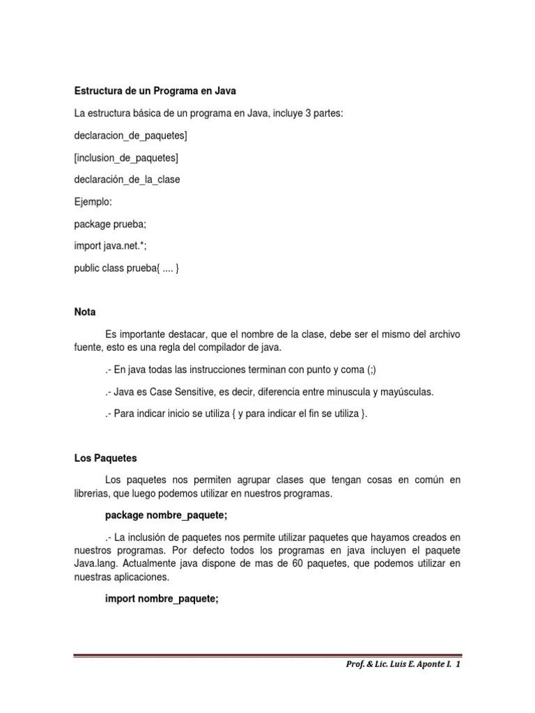 Estructura De Un Programa En Java | PDF | Java (lenguaje De ...