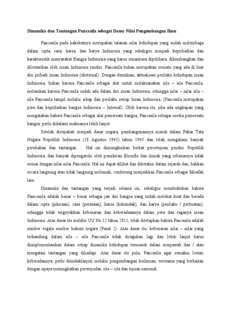 Dinamika Dan Tantangan Pancasila Sebagai Dasar Nilai Pengembangan Ilmu | PDF
