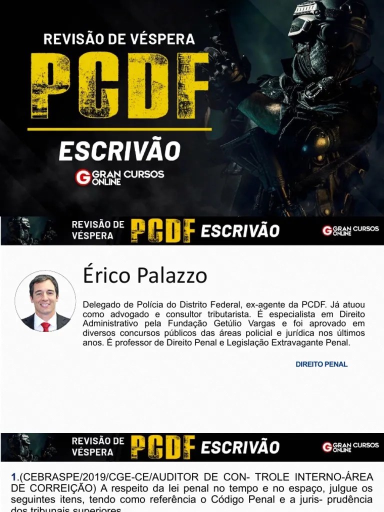 Revisao Vespera PCDF Escrivao Erico Palazzo | PDF | Crime E Violência ...