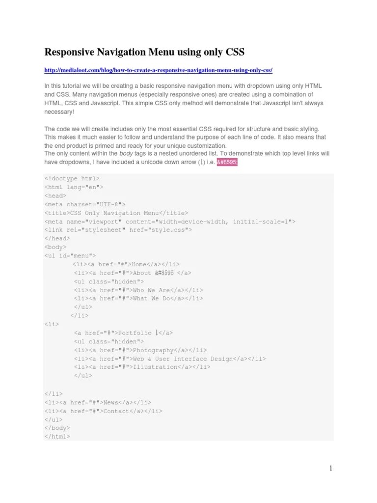 Responsive Navigation Menu Using Only CSS | PDF | Html Element | Cyberspace
