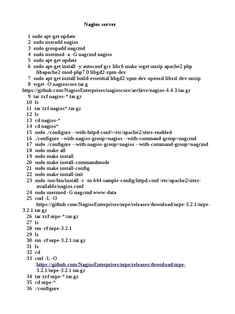 Nagios Server 1 Sudo Apt-Get Update | Download Free PDF | Systems Engineering | Software ...