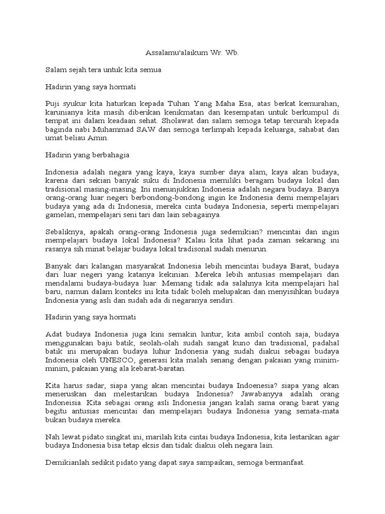 Contoh Pidato Tentang Kebudayaan (Mencintai Budaya Indonesia) | PDF