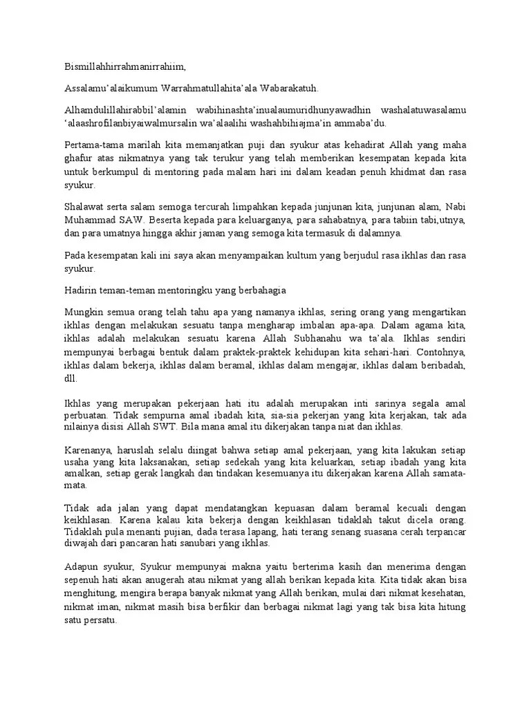 Umat islam adalah umat yang mulia, umat yang dipilih allah untuk mengemban. Mentoring Pdf