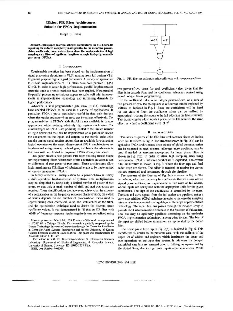 Efficient FIR Filter Architectures Suitable For FPGA Implementation ...