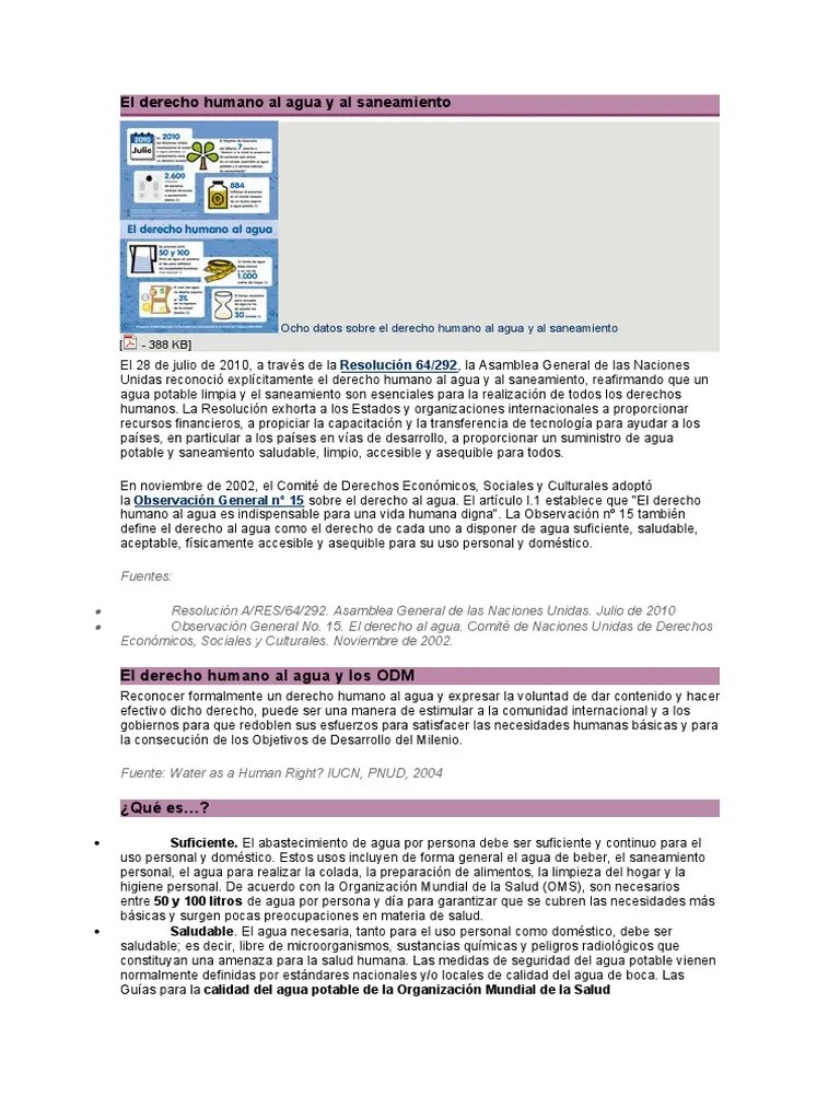 El Derecho Humano Al Agua Y Al Saneamiento | Descargar Gratis PDF | Agua