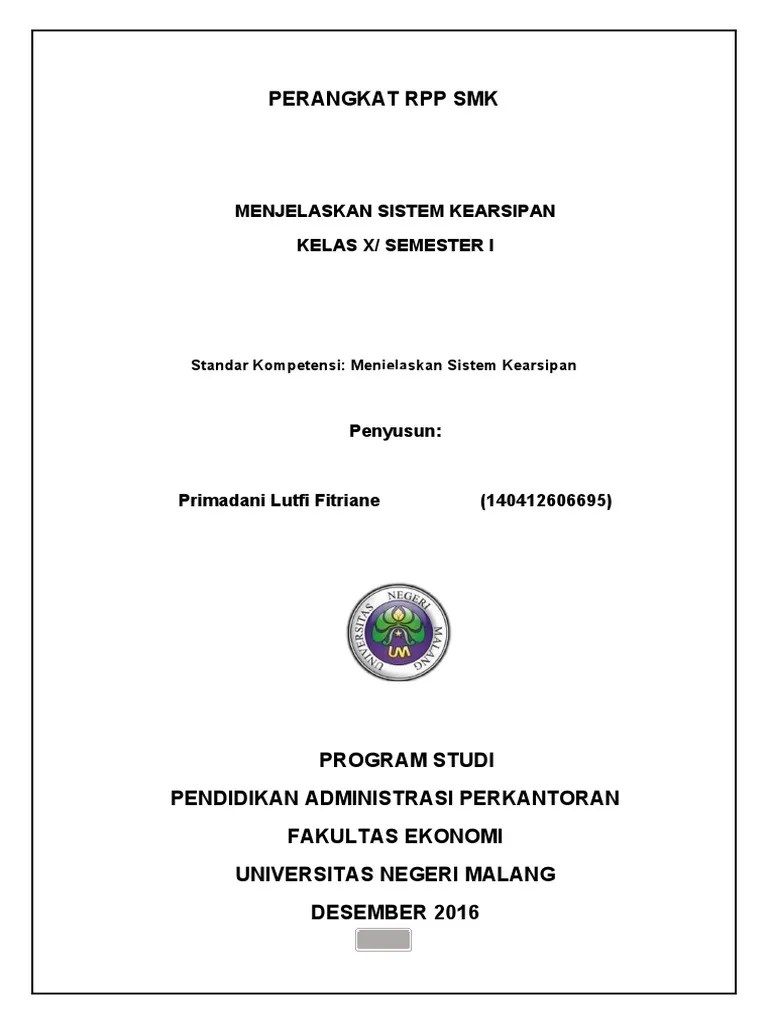 Perangkat Rpp Smk Sistem Kearsipan | PDF
