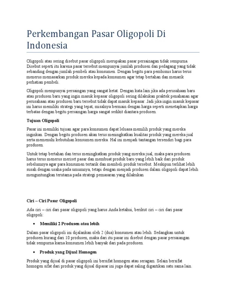 Perkembangan Pasar Oligopoli Di Indonesia | PDF