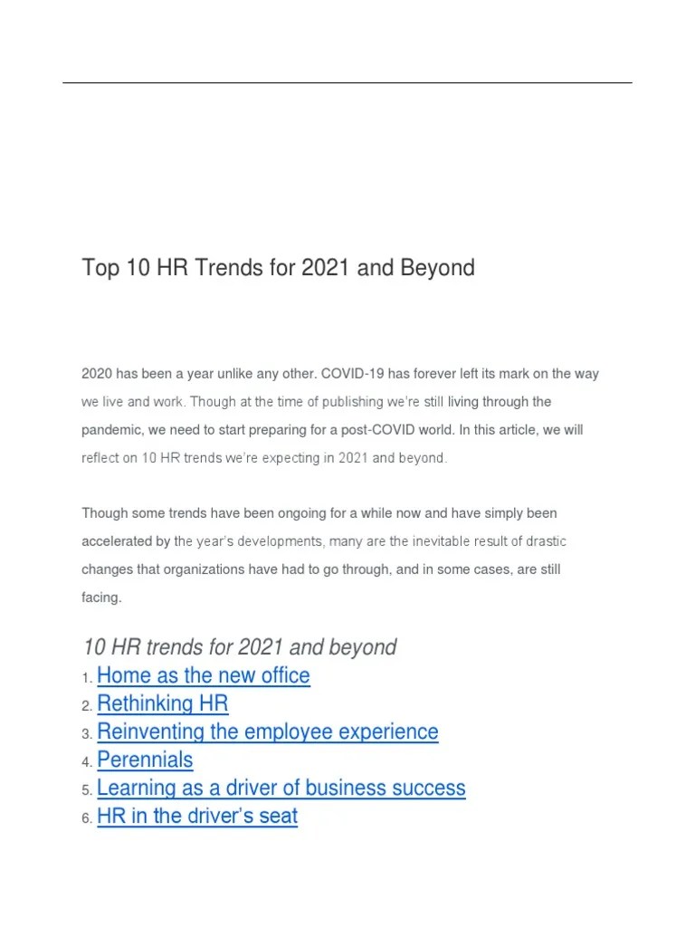 Top 10 HR Trends For 2021 And Beyond | Download Free PDF ...