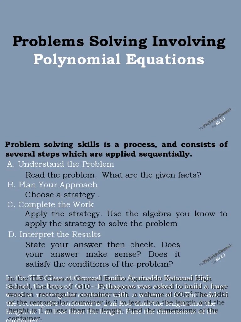 Lesson 18 Solving Problems Involving Polynomial Equations | PDF ...