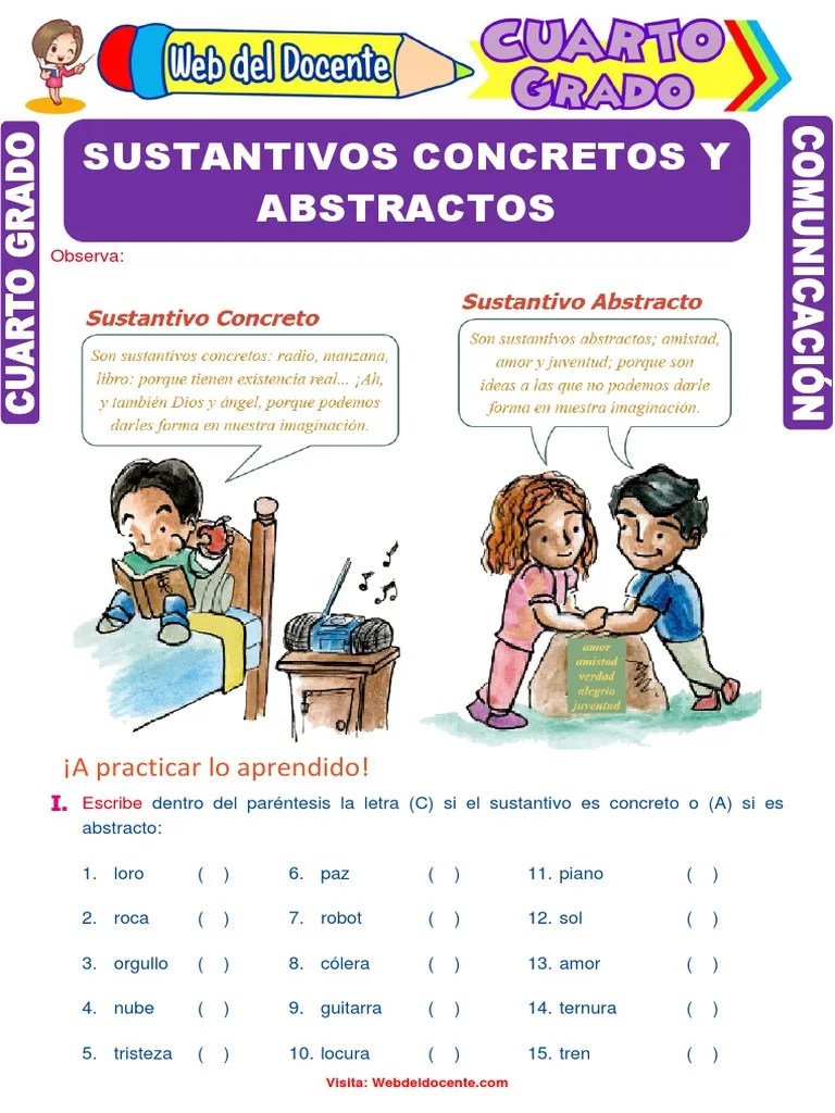 Sustantivos Concretos Y Abstractos Para Cuarto Grado De Primaria | PDF