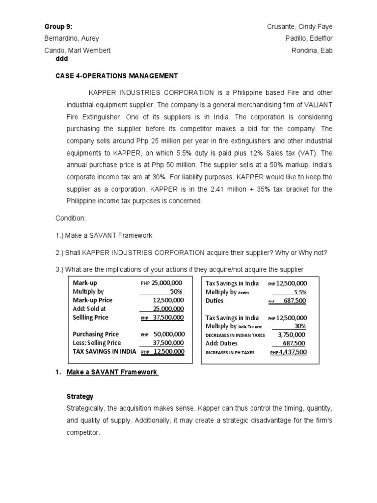 Case Study On Operational Management | PDF | Taxes | Prices