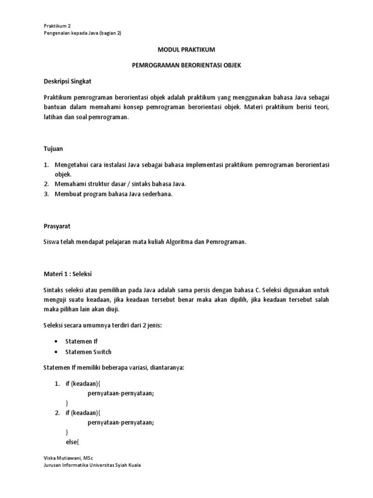 Modul Praktikum Pemrograman Berorientasi Objek Pdf Komputer
