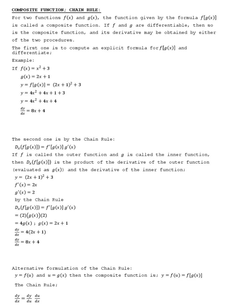 Composite Function Chain Rule | PDF | Derivative | Subtraction